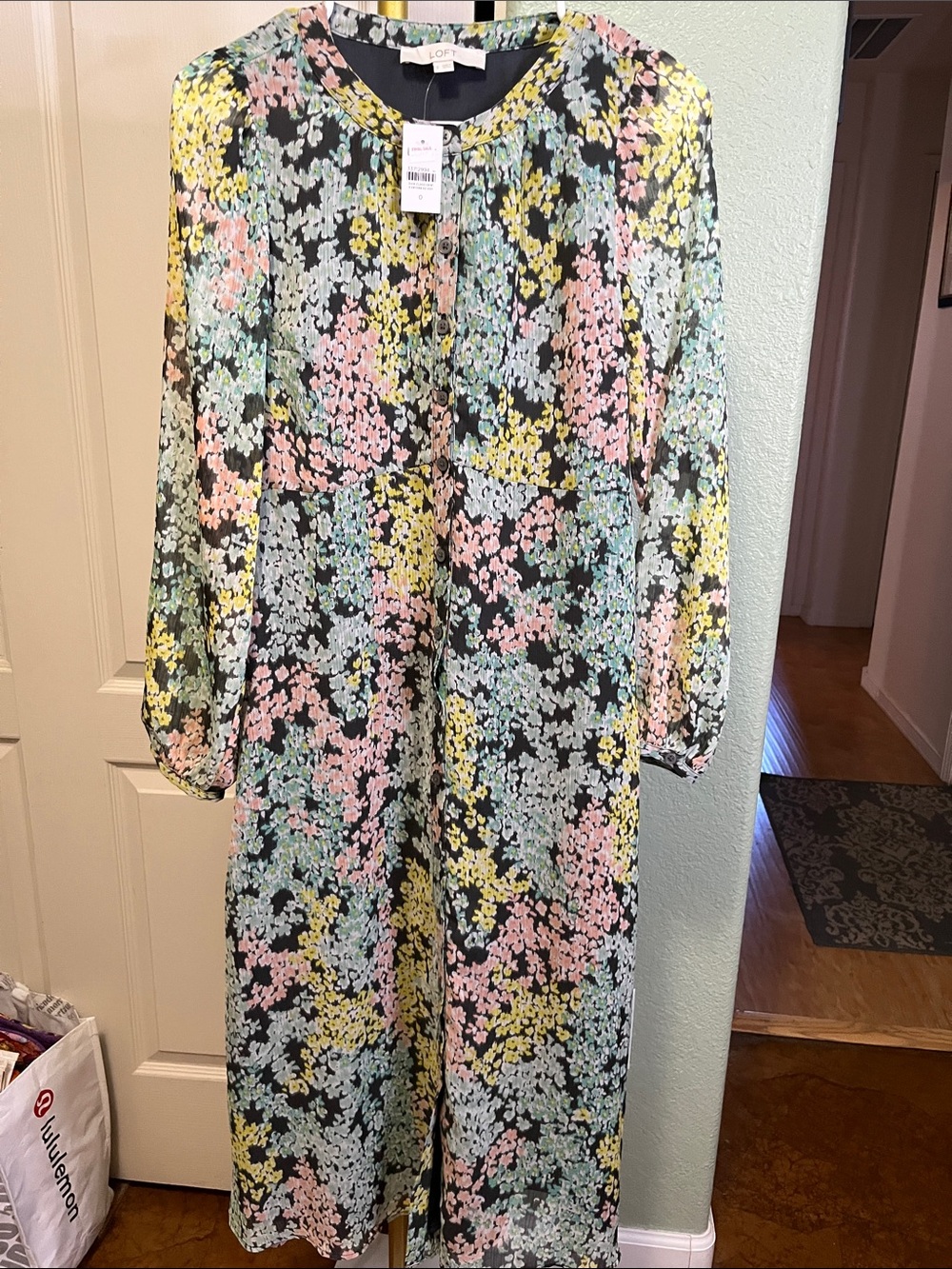 LOFT Pastel Floral Maxi Lined Dress button down size 0 NWT women’s